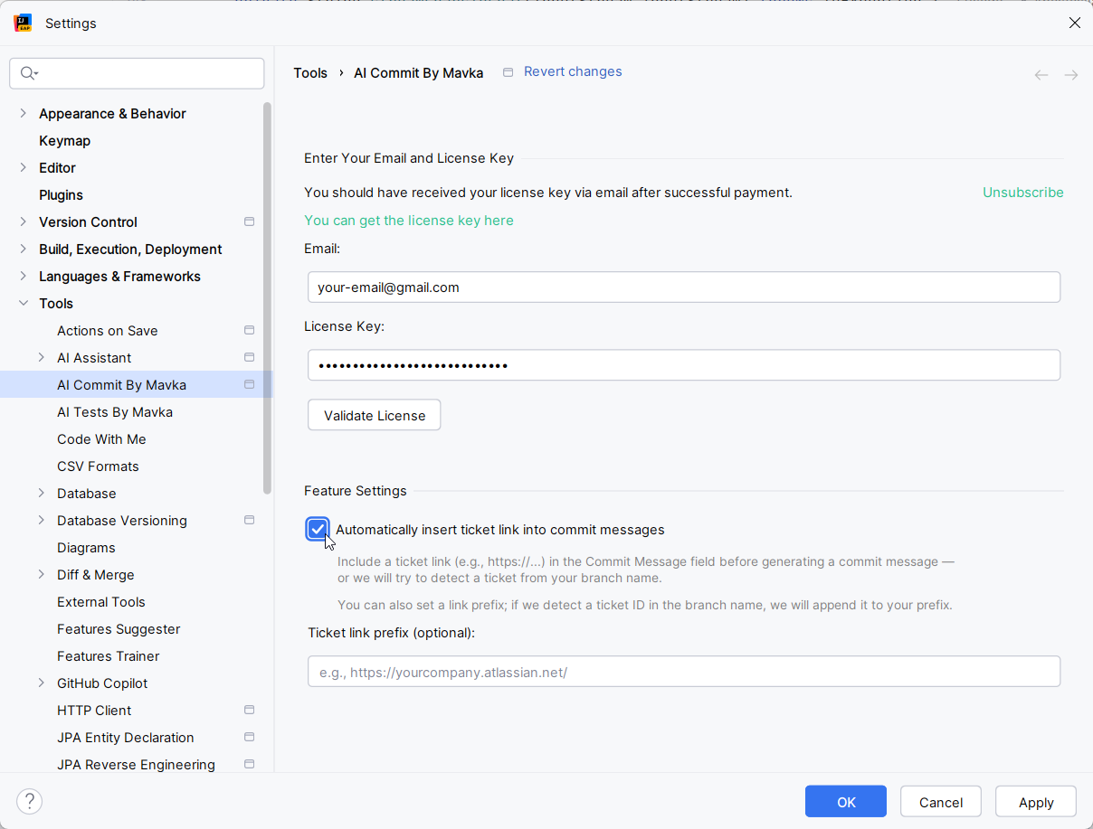 AI Commit By Mavka Settings