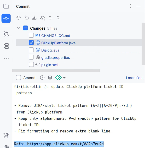 Ticket Link Inserted in Commit Message